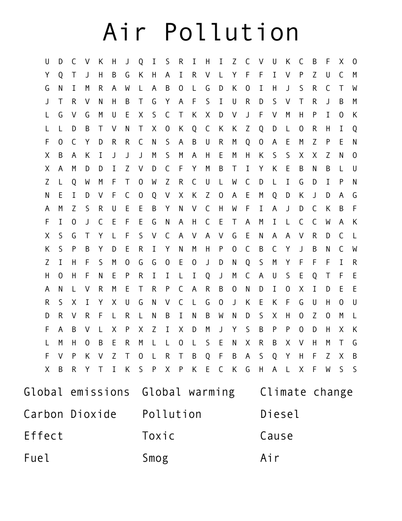 Air Pollution Word Search