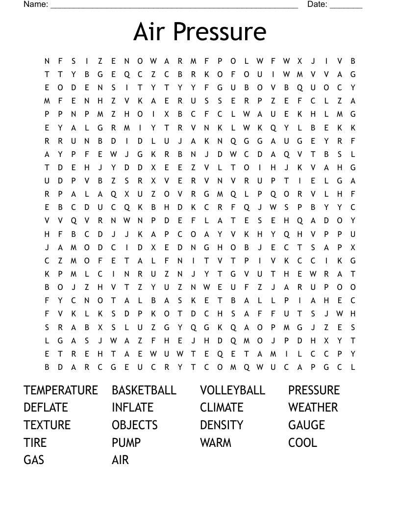 Air Pressure Word Search