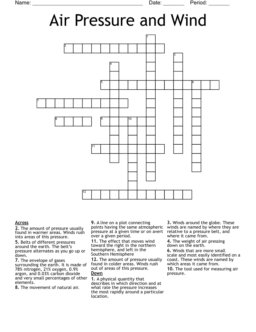 Air Pressure and Wind Crossword