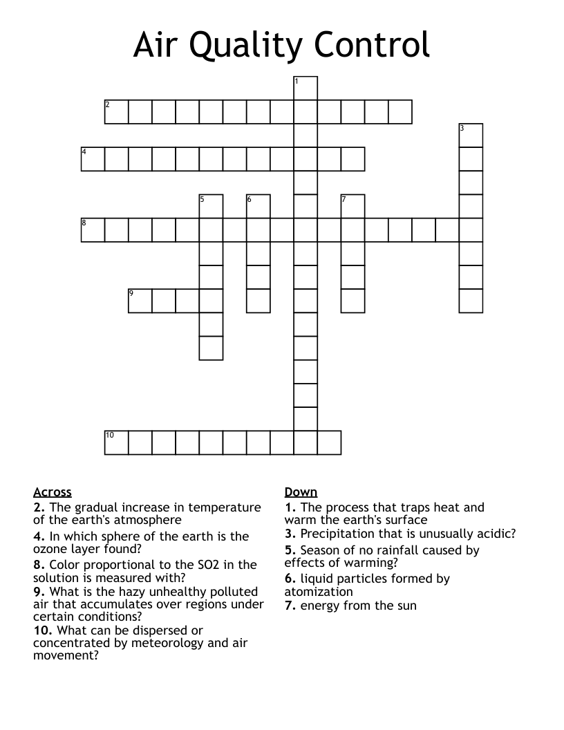 Air Quality Control Crossword