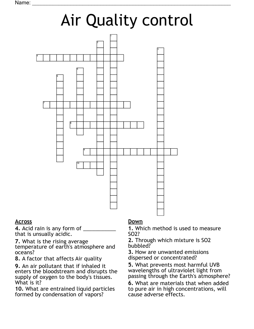 Air Quality control Crossword