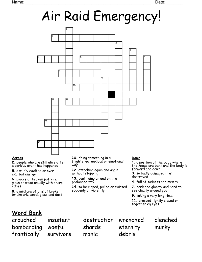 Air Raid Emergency! Crossword