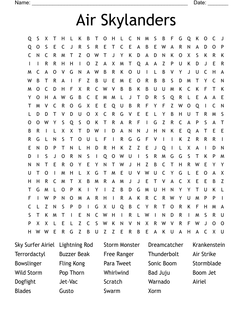 Air Skylanders Word Search
