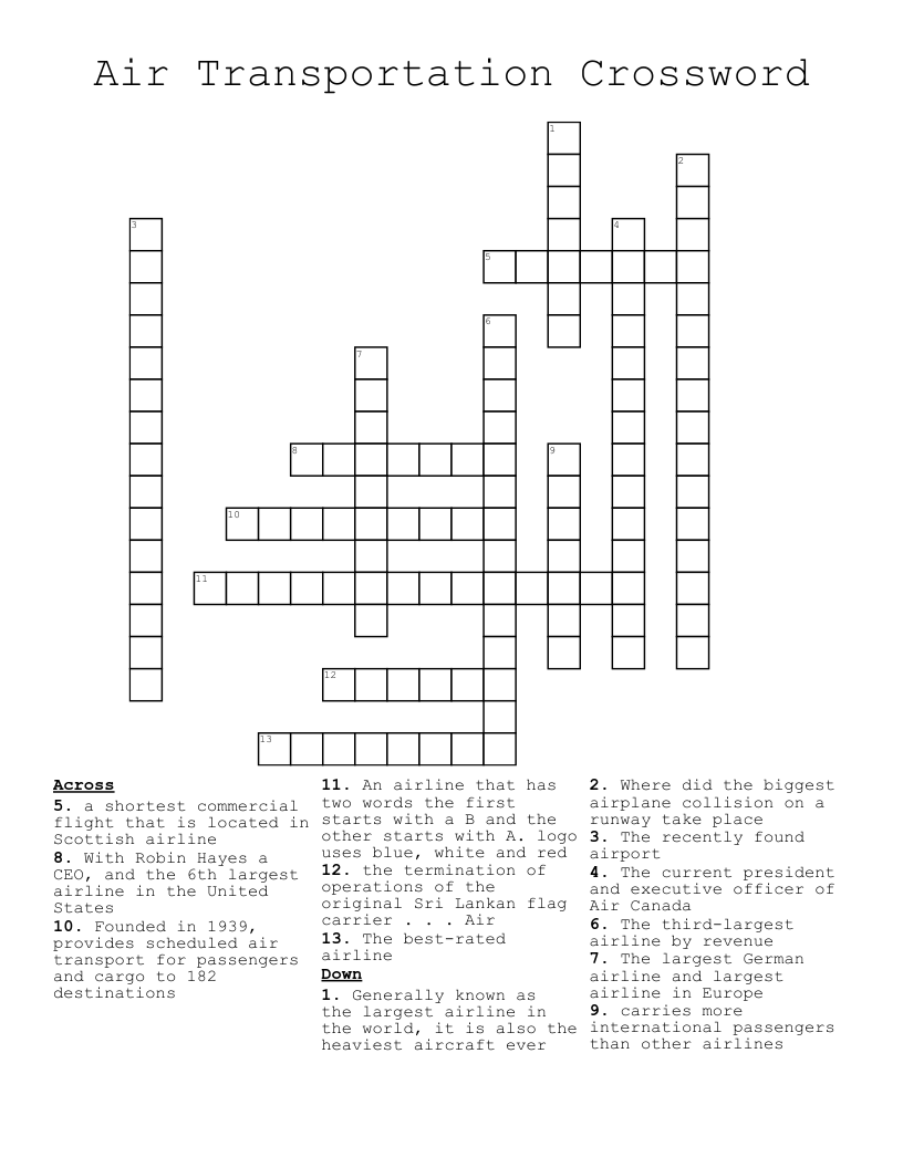 Air Transportation Crossword