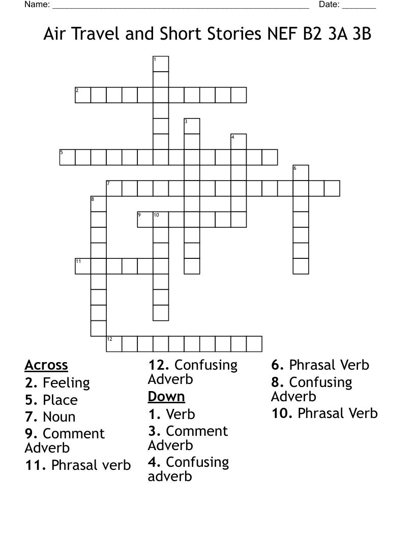 Air Travel and Short Stories NEF B2 3A 3B Crossword