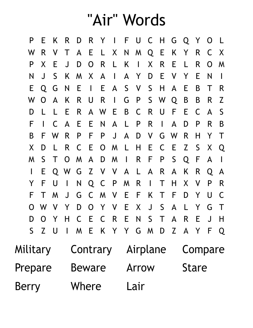 "Air" Words Word Search