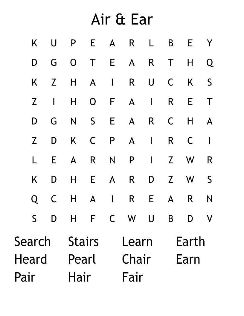 Air & Ear Word Search
