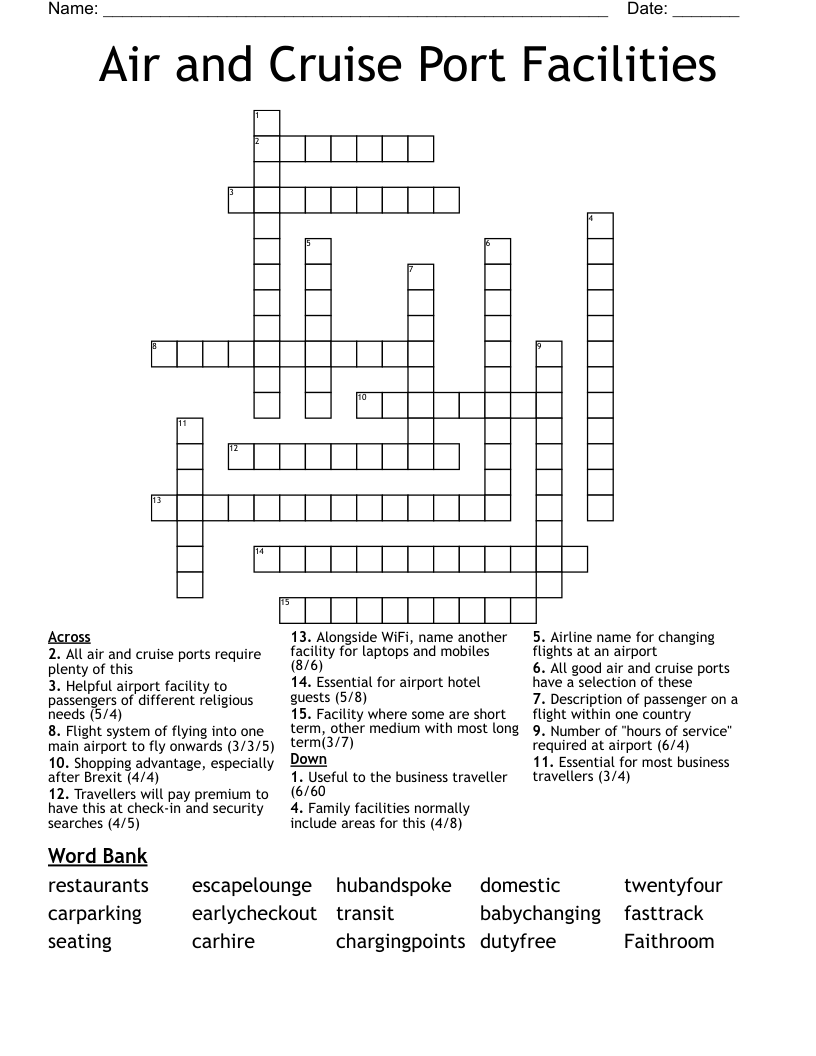 Air and Cruise Port Facilities   Crossword