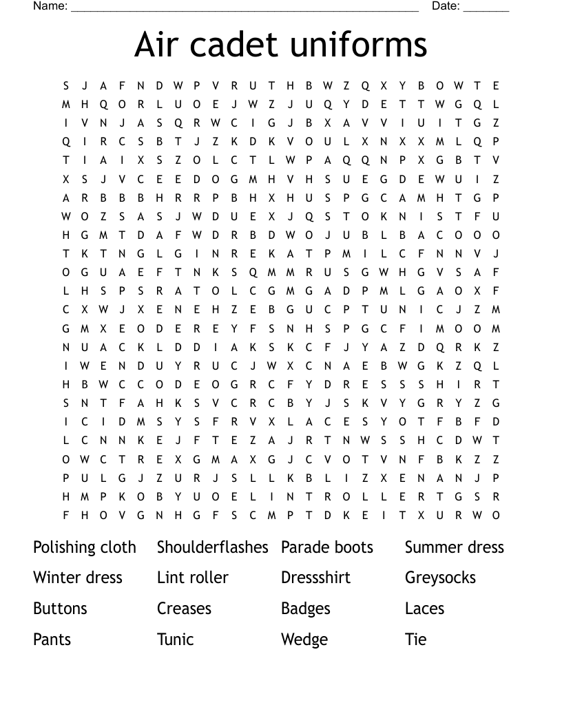 Air cadet uniforms  Word Search