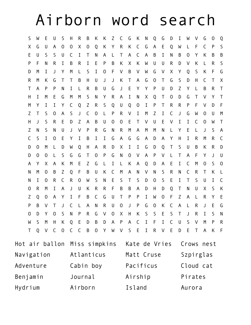 Airborn word search 