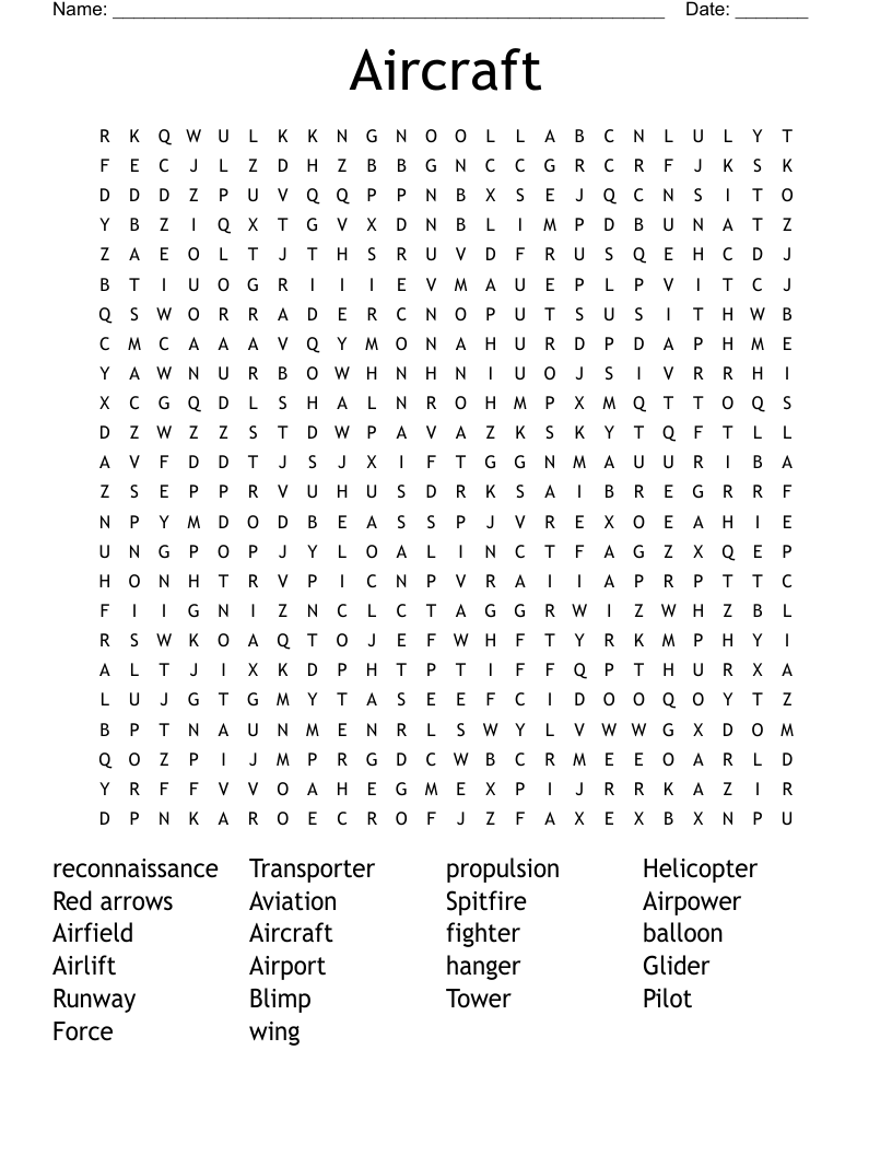 Aircraft Word Search