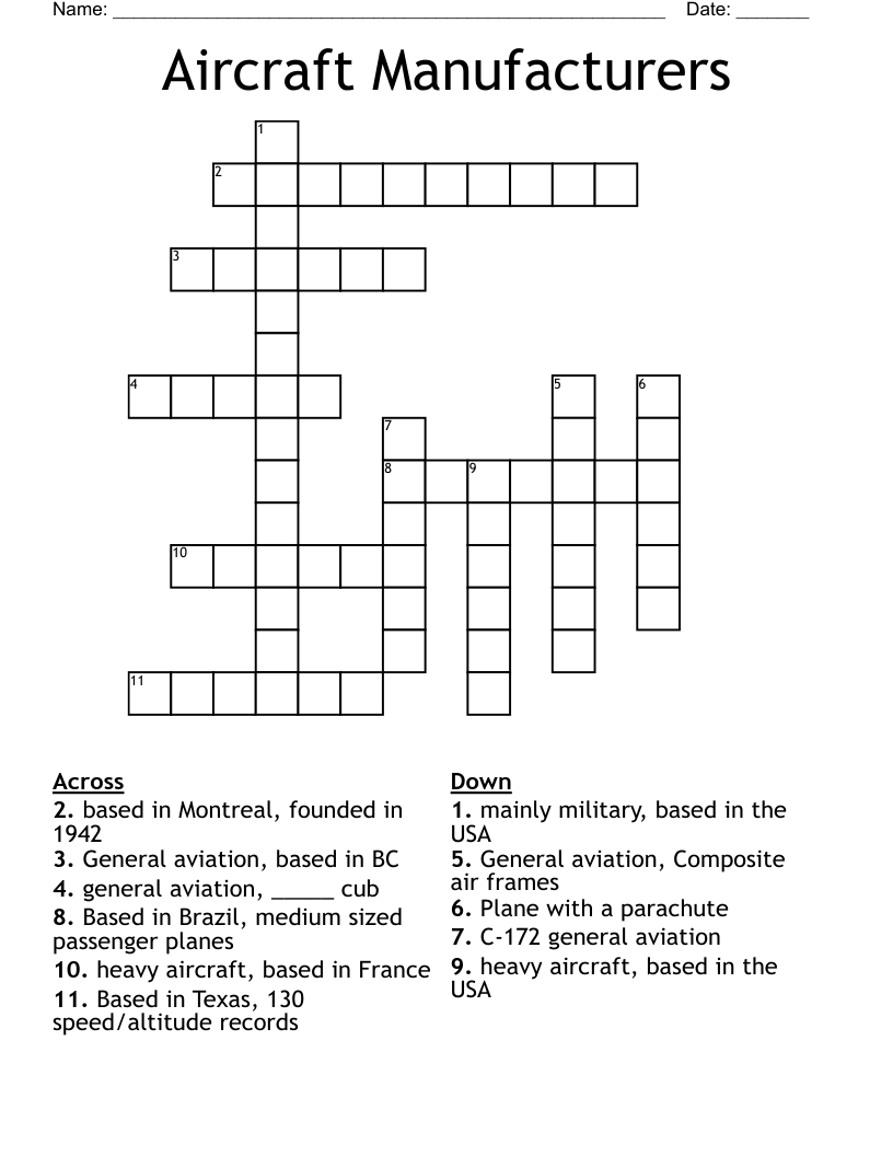 Aircraft Manufacturers Crossword
