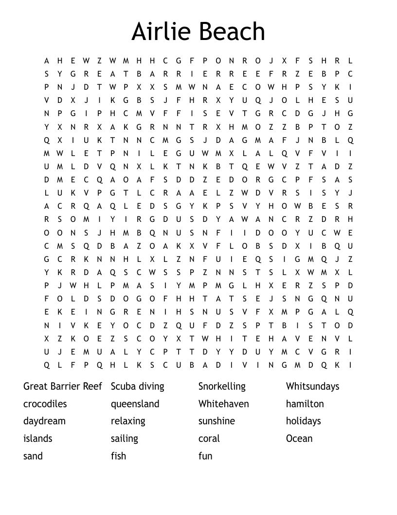Airlie Beach Word Search