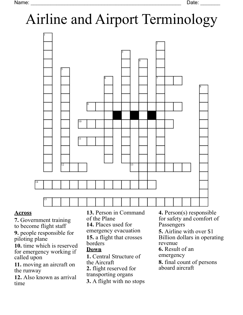 Airline and Airport Terminology Crossword