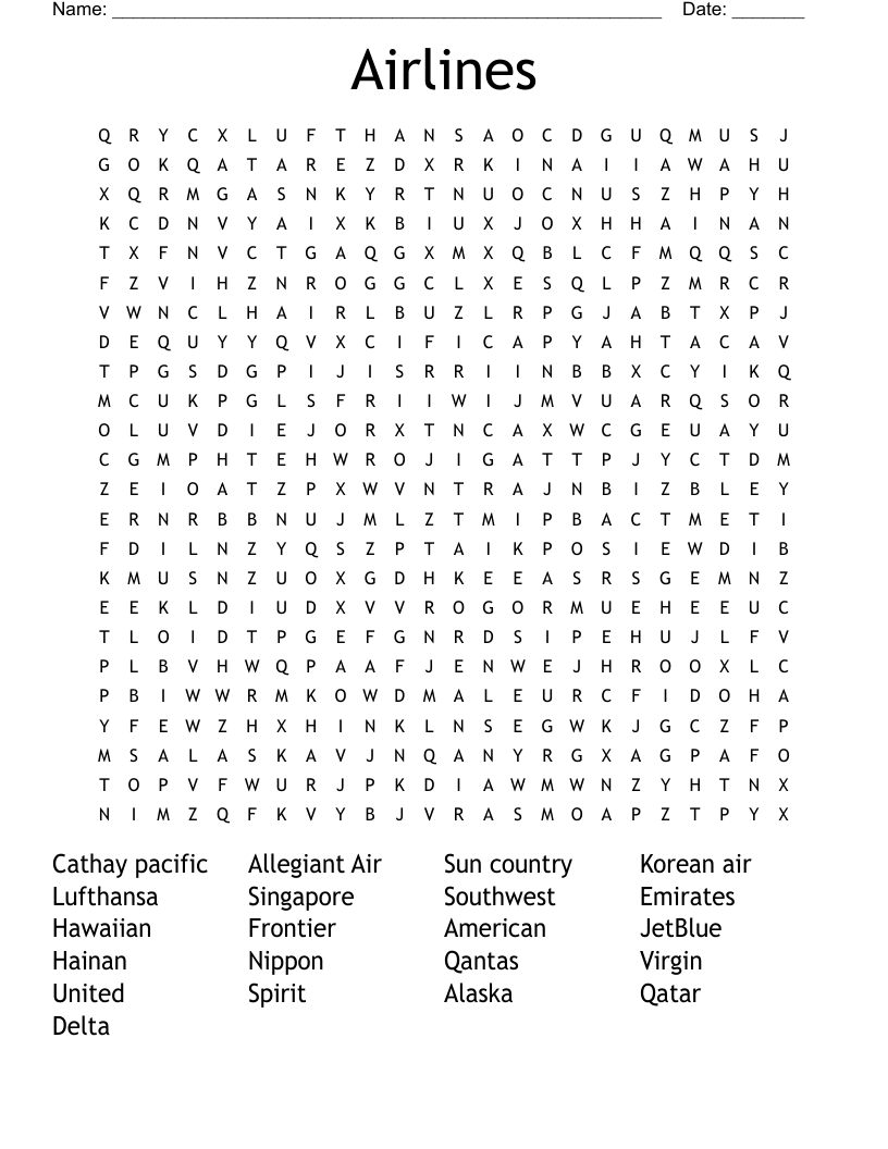 Airlines Word Search