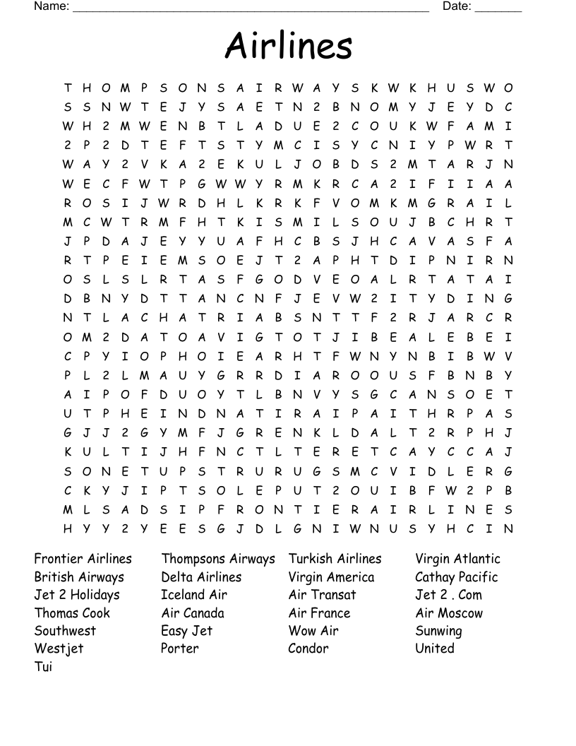 Airlines Word Search