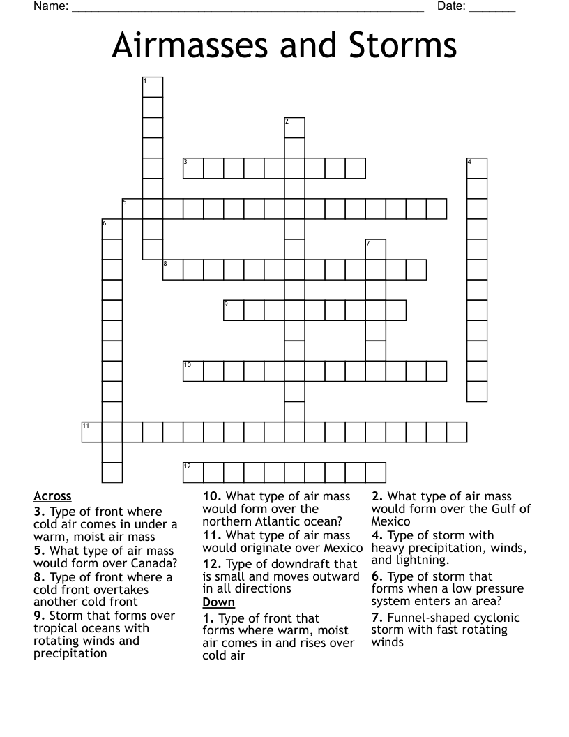 Airmasses and Storms Crossword