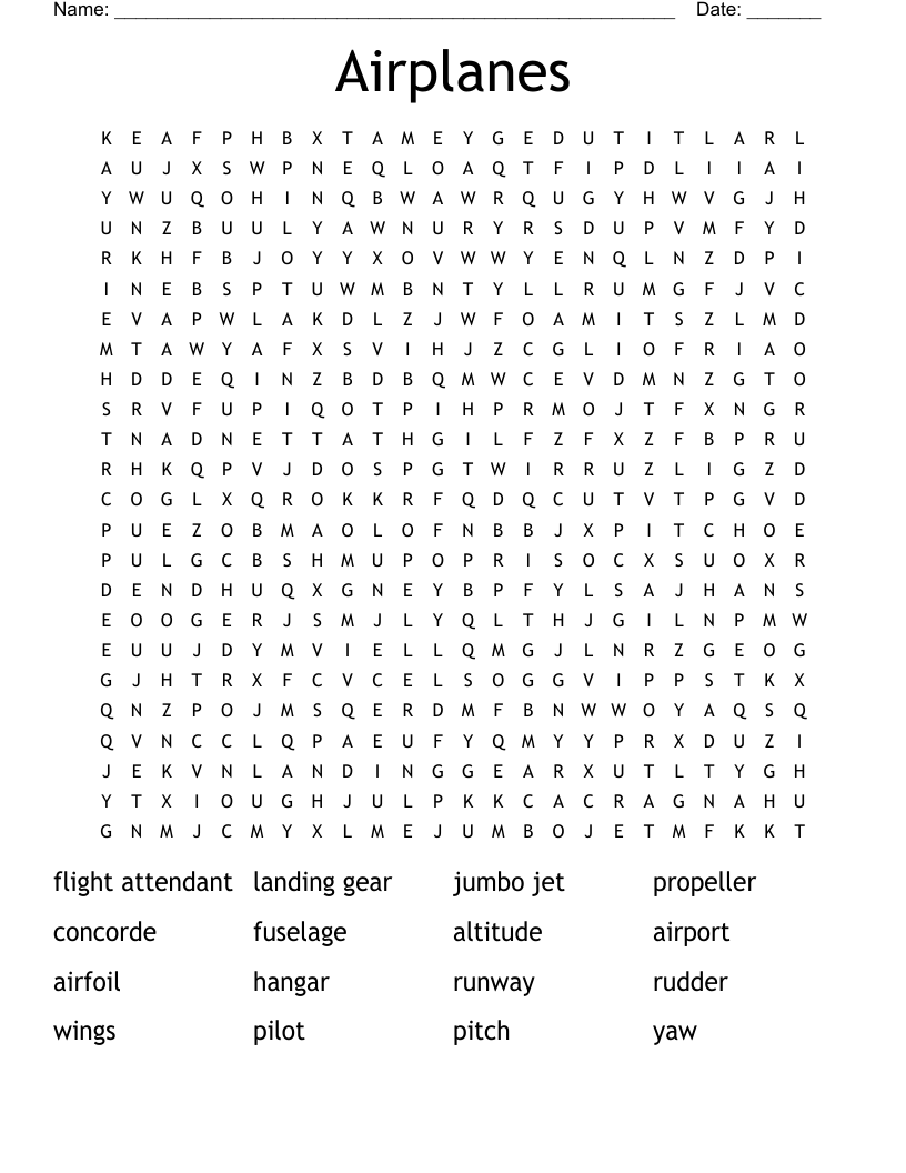 Airplanes Word Search