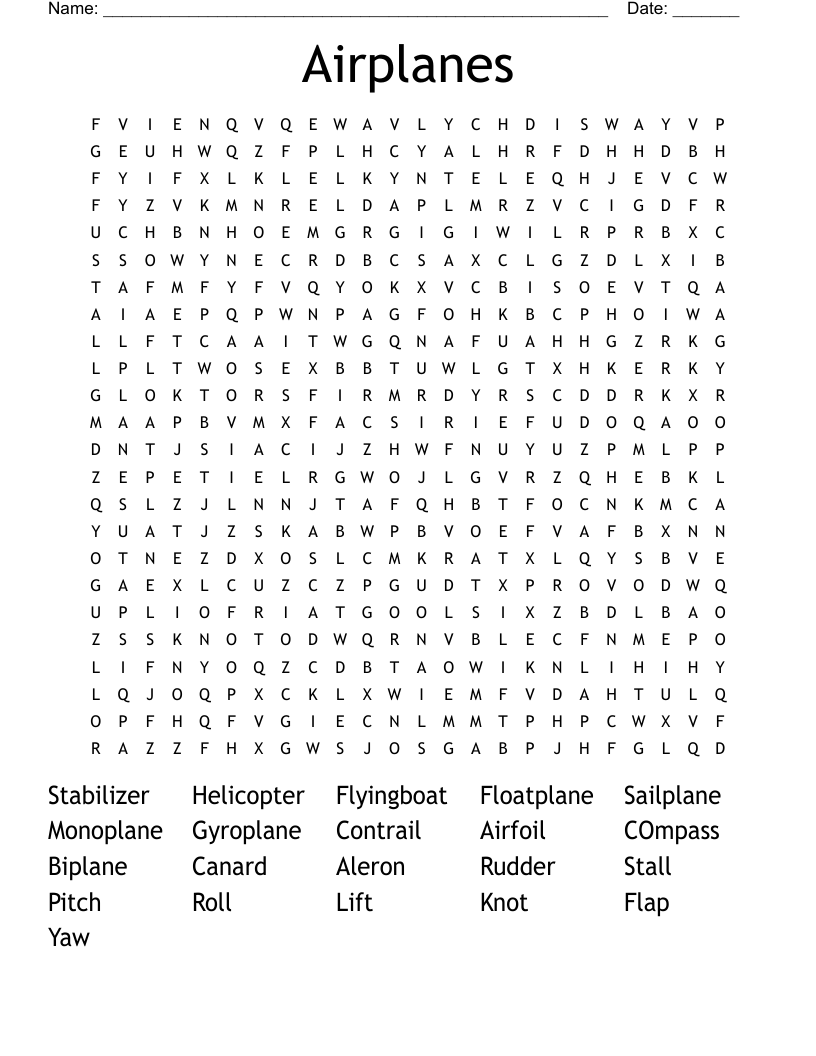 Airplanes Word Search