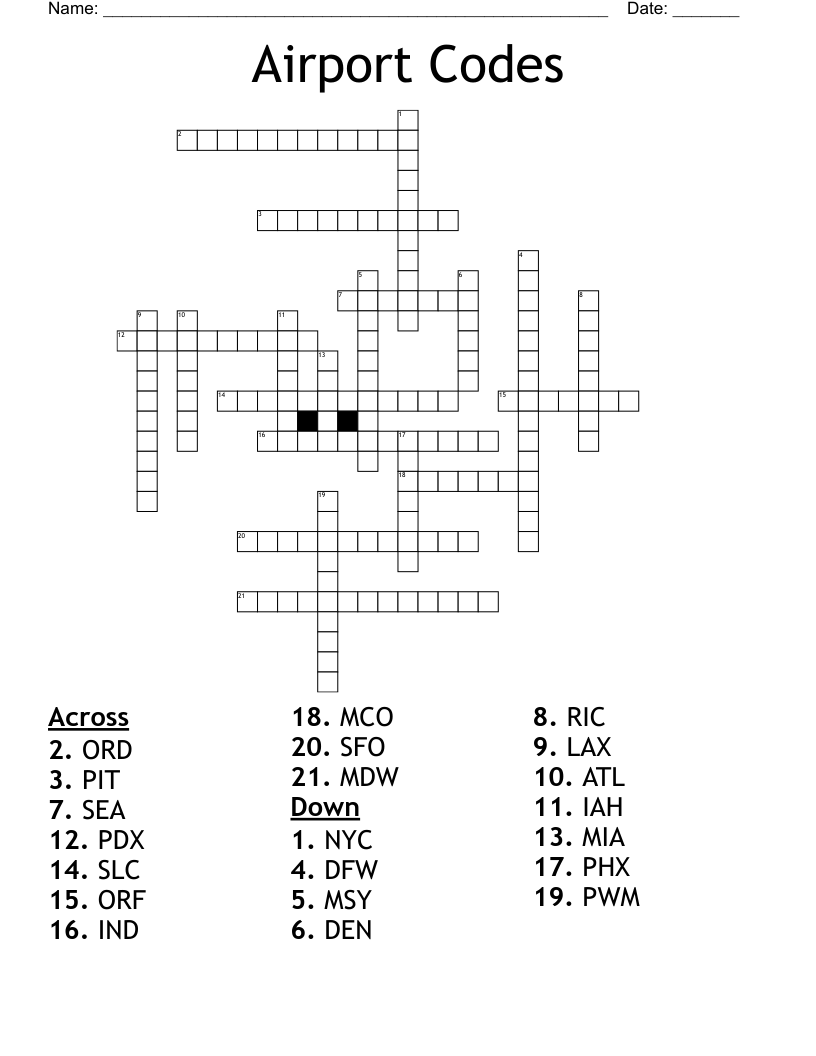 Airport Codes Crossword