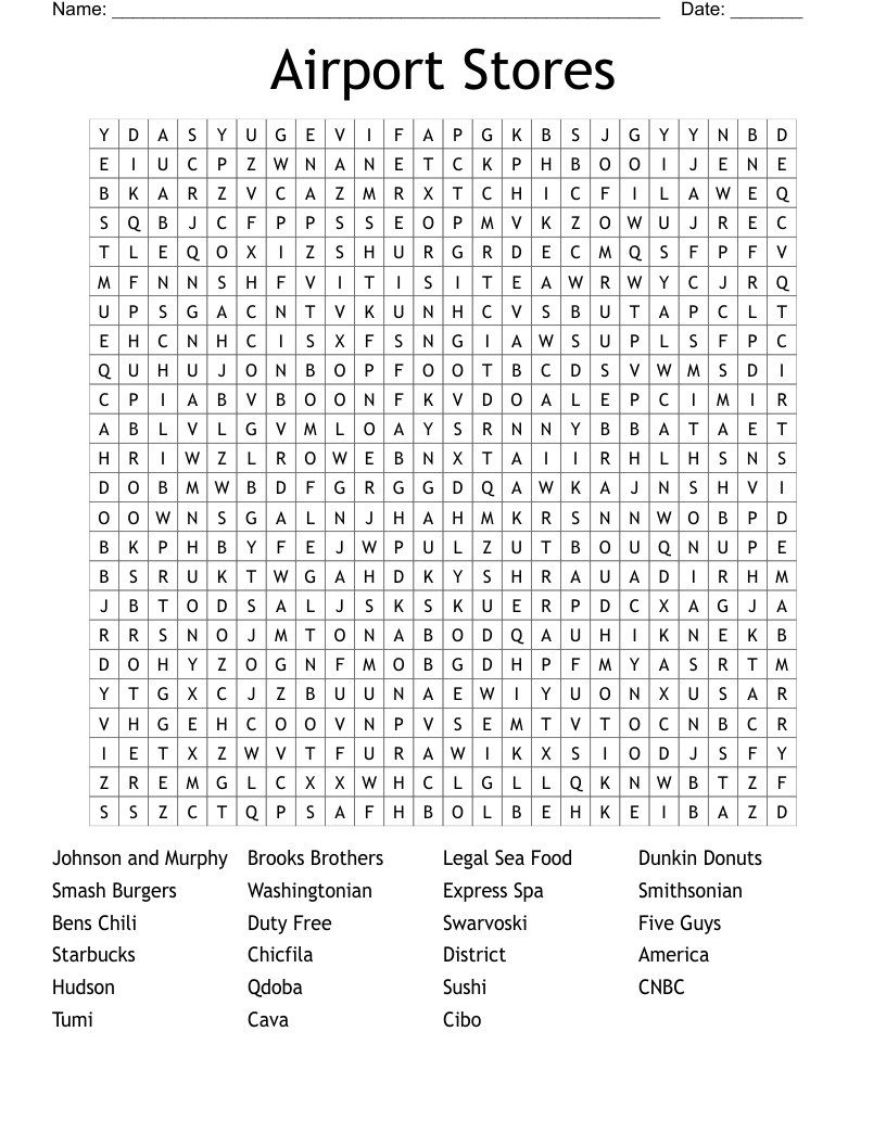 Airport Stores Word Search
