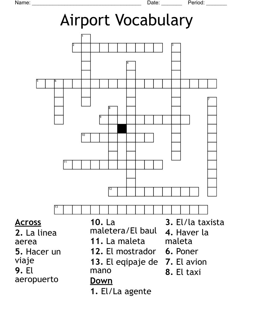 Airport Vocabulary Crossword