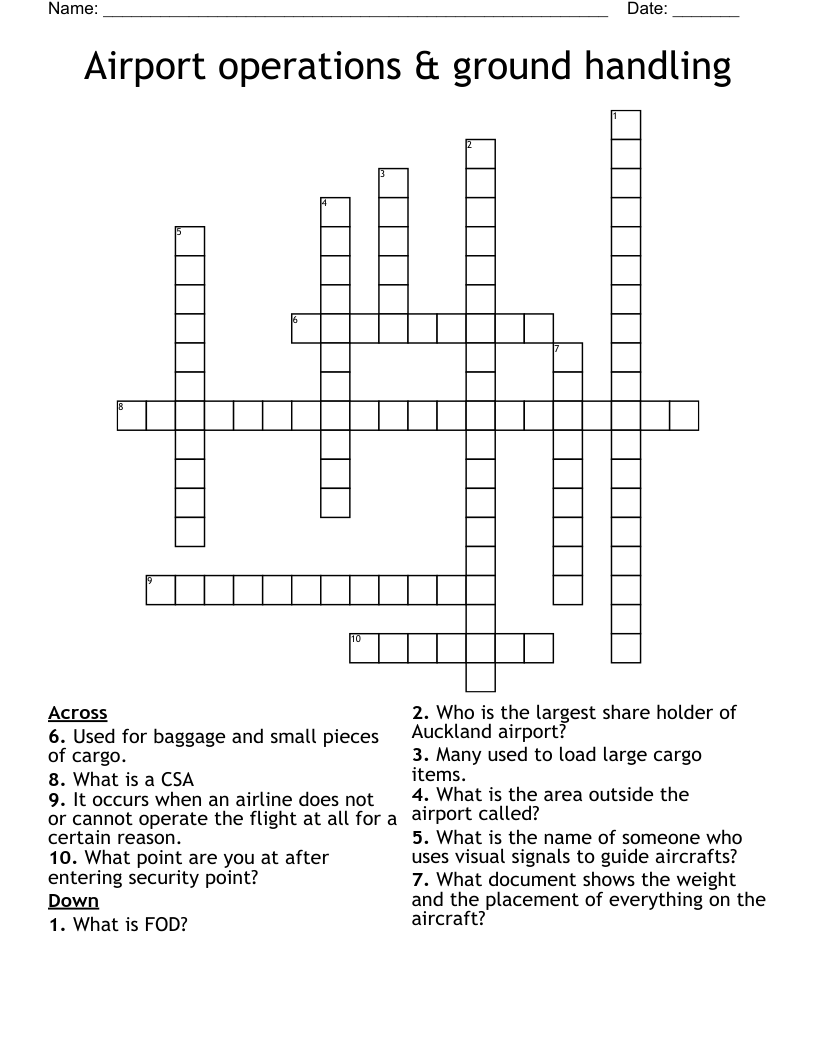Airport operations & ground handling Crossword