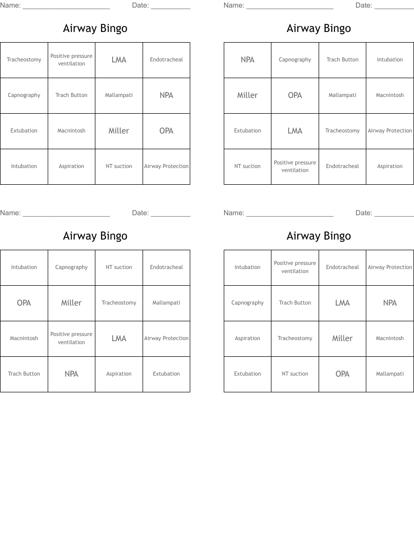 Airway Bingo