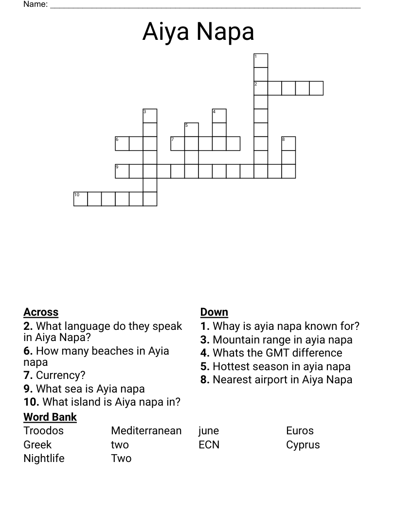 Aiya Napa Crossword