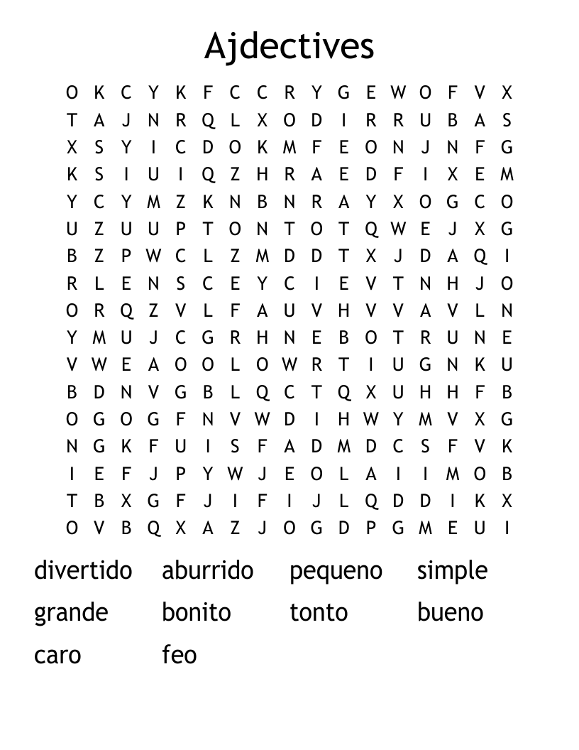 Ajdectives Word Search