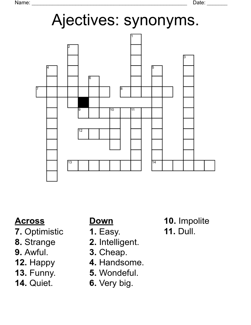Ajectives: synonyms. Crossword