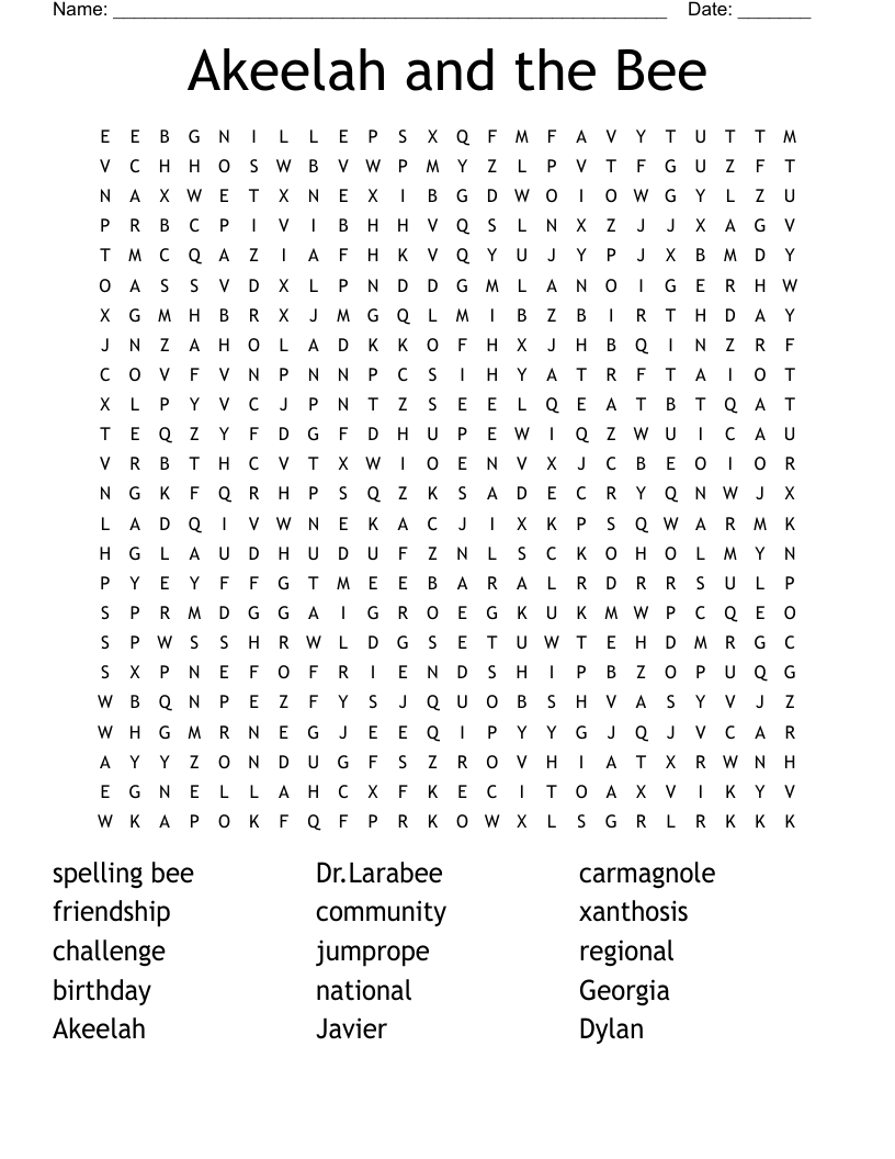 Akeelah and the Bee Word Search