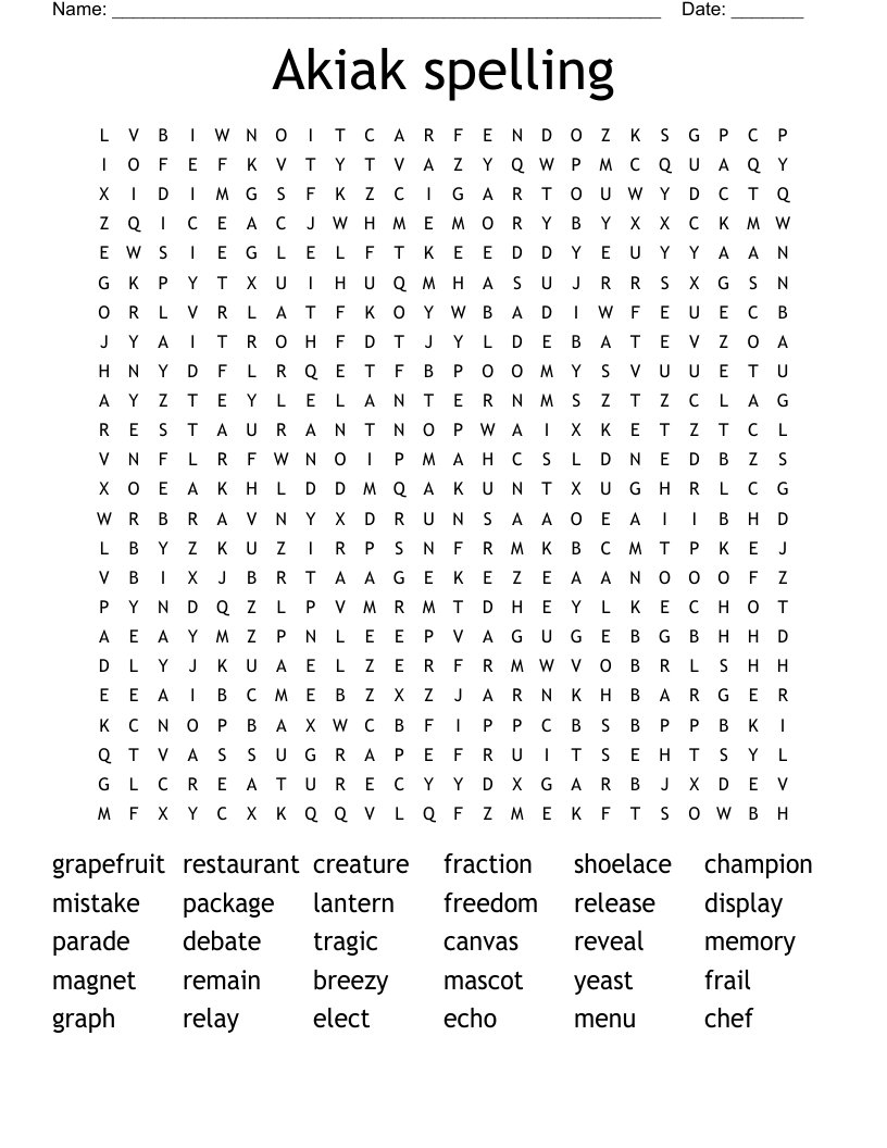 Akiak spelling Word Search