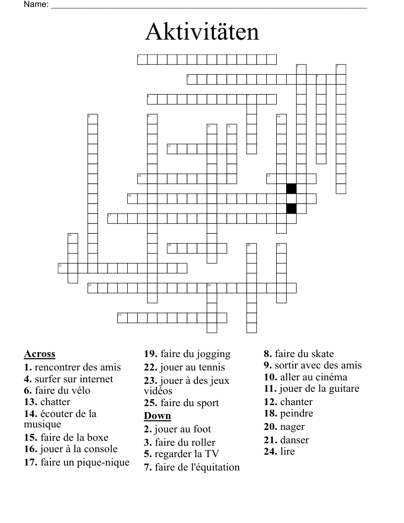Aktivitäten Crossword