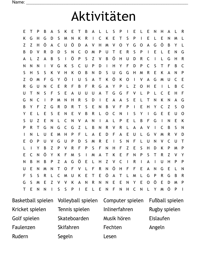 Aktivitäten Word Search
