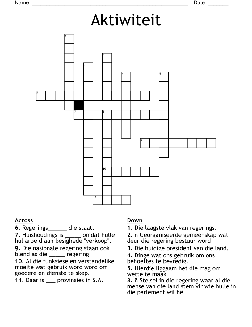 Aktiwiteit Crossword