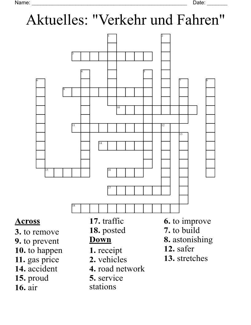 Aktuelles: "Verkehr und Fahren" Crossword