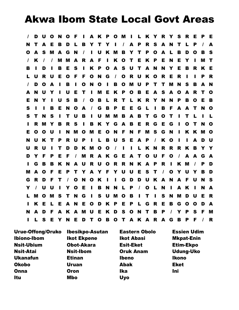 Akwa Ibom State Local Govt Areas Word Search