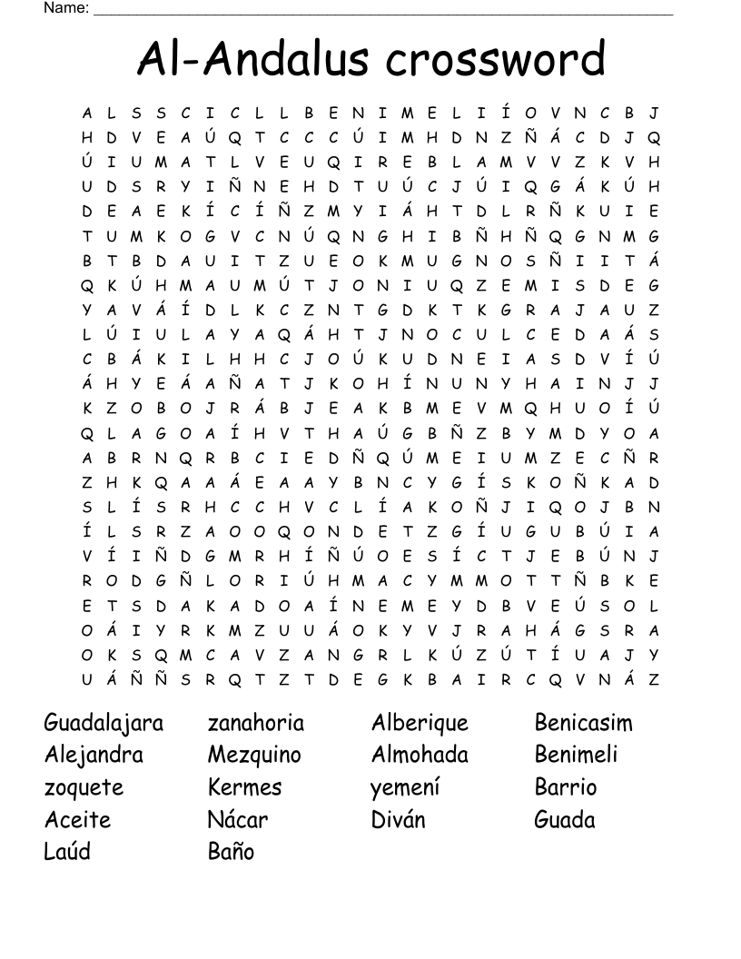 Al-Andalus crossword  Word Search