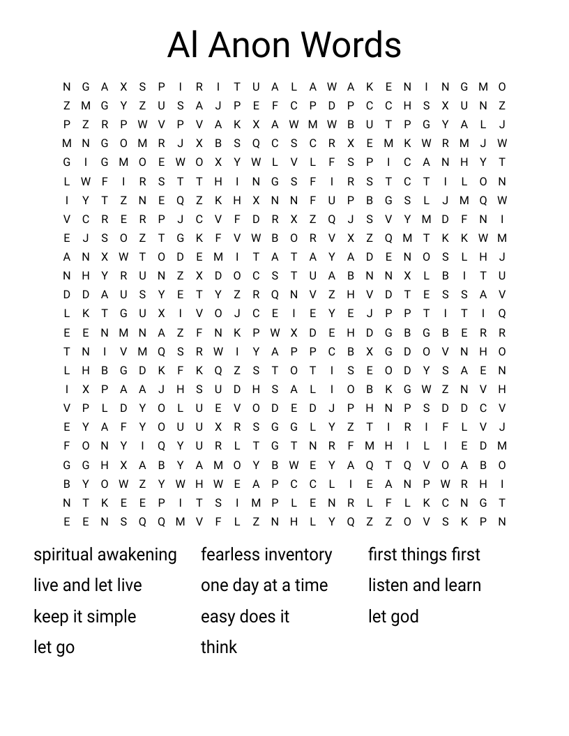 Al Anon Words Word Search