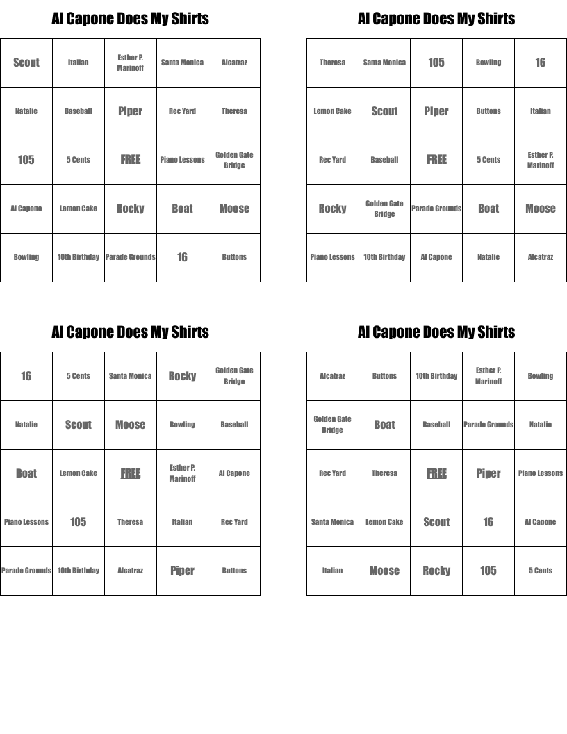 Al Capone Does My Shirts Bingo Cards