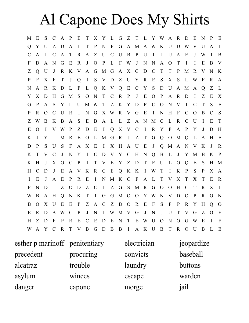 Al Capone Does My Shirts Word Search