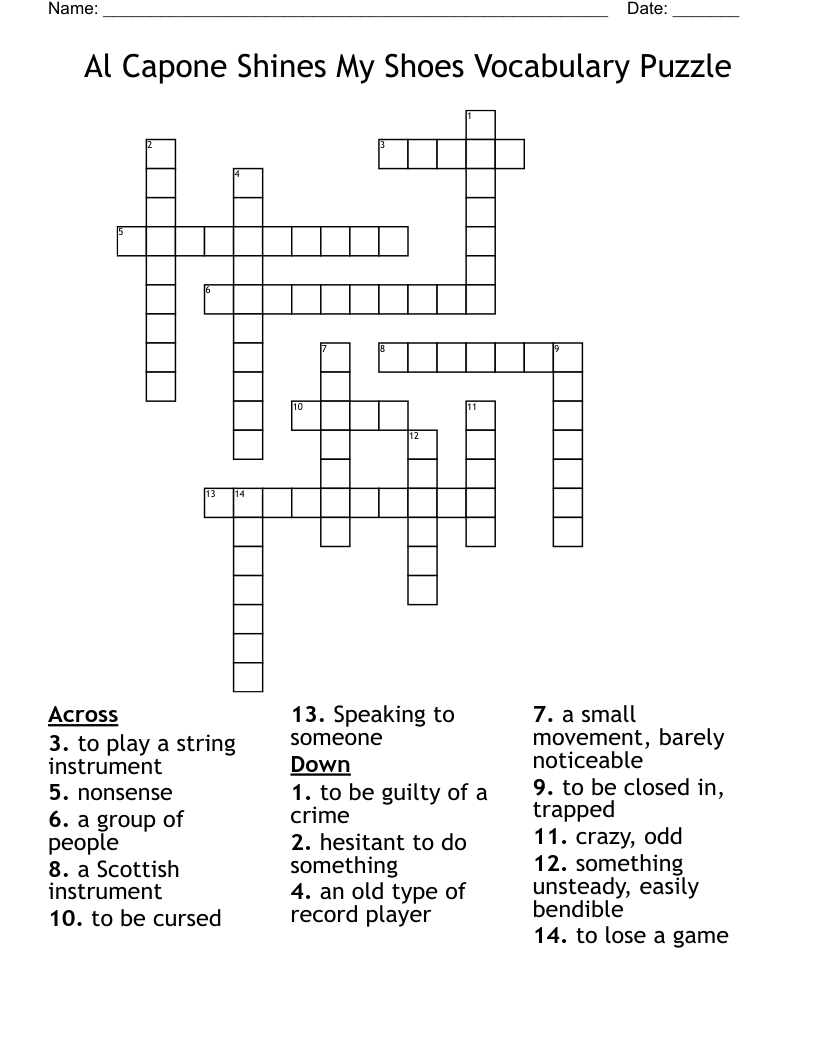 Al Capone Shines My Shoes Vocabulary Puzzle Crossword