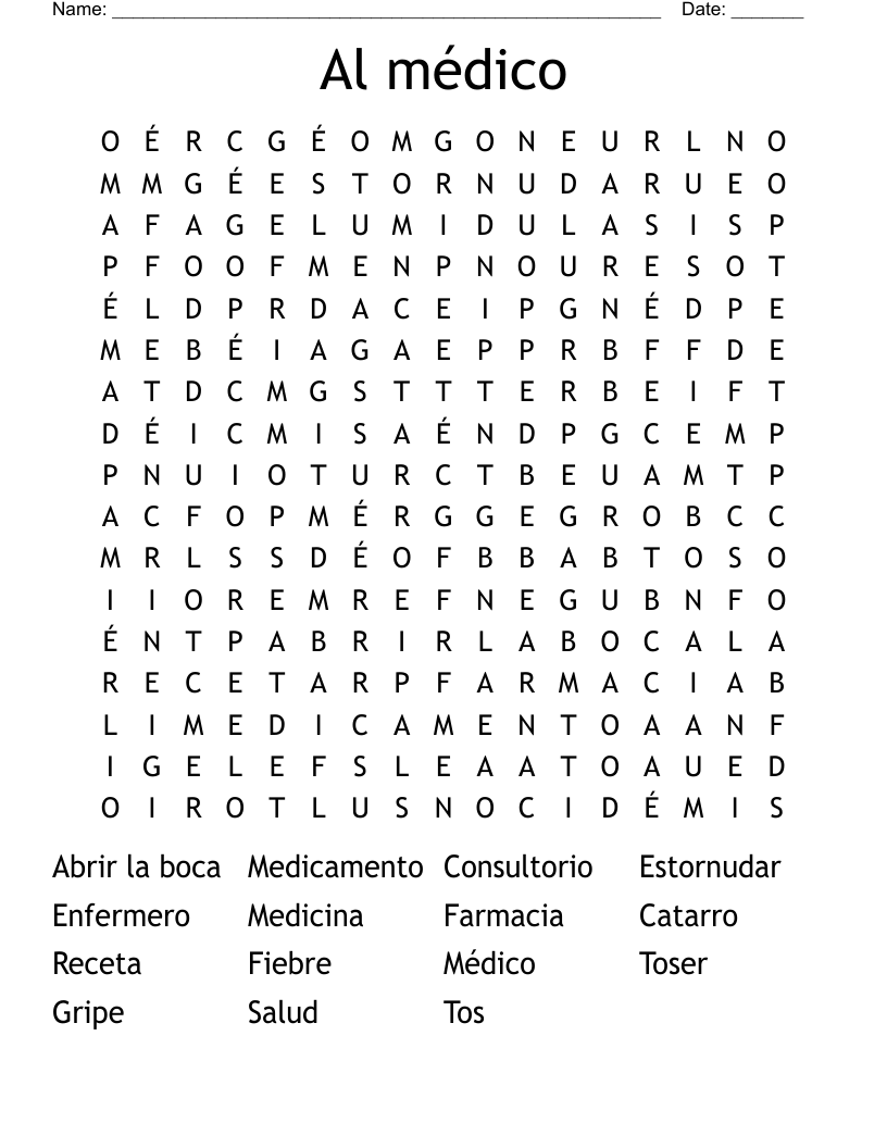 Al médico Word Search
