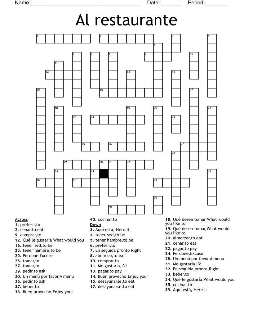 Al restaurante Crossword