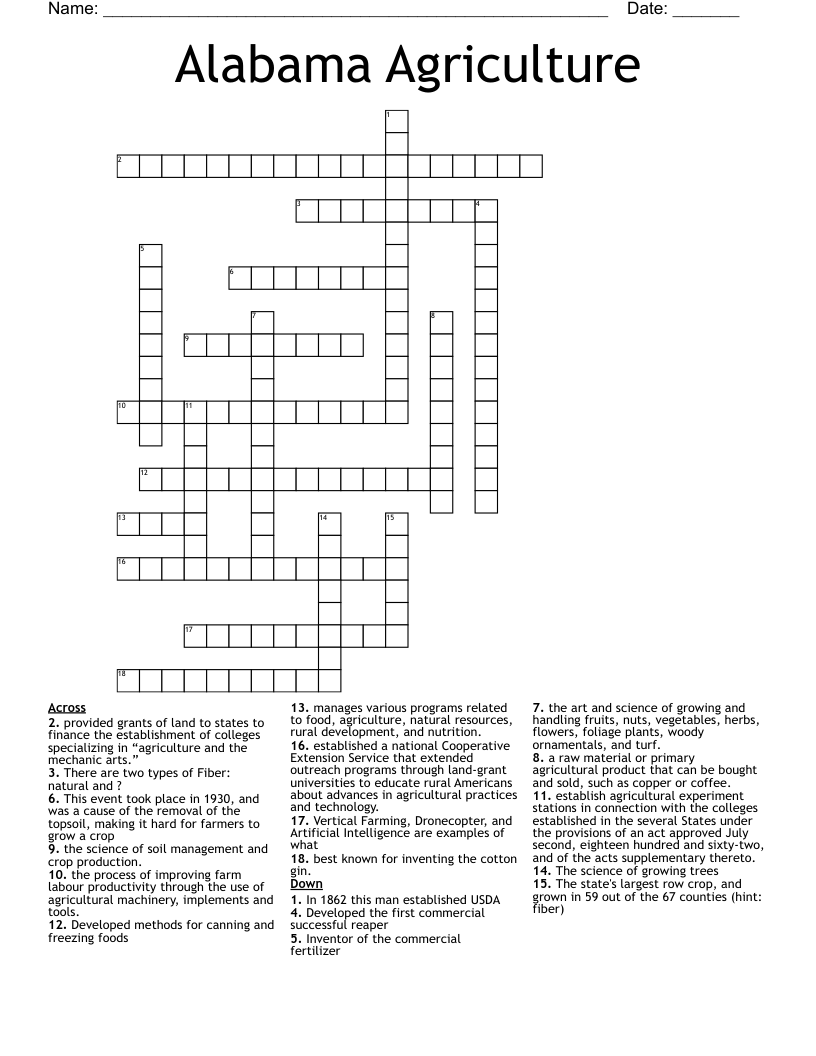 Alabama Agriculture  Crossword