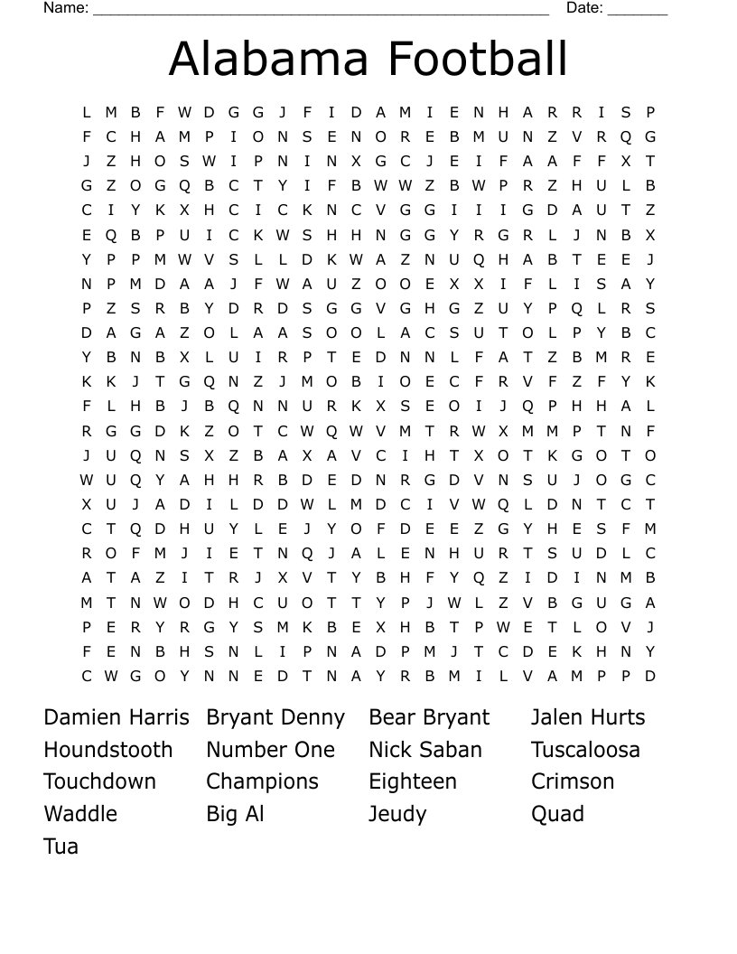 Alabama Football Word Search