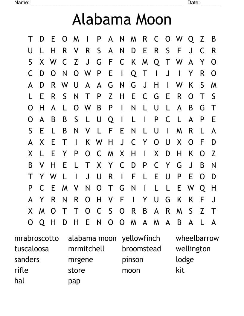 Alabama Moon Word Search