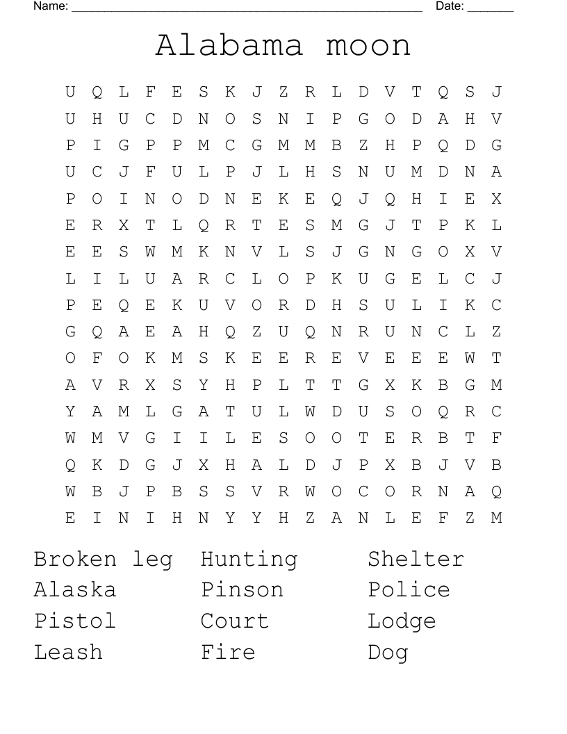 Alabama moon Word Search