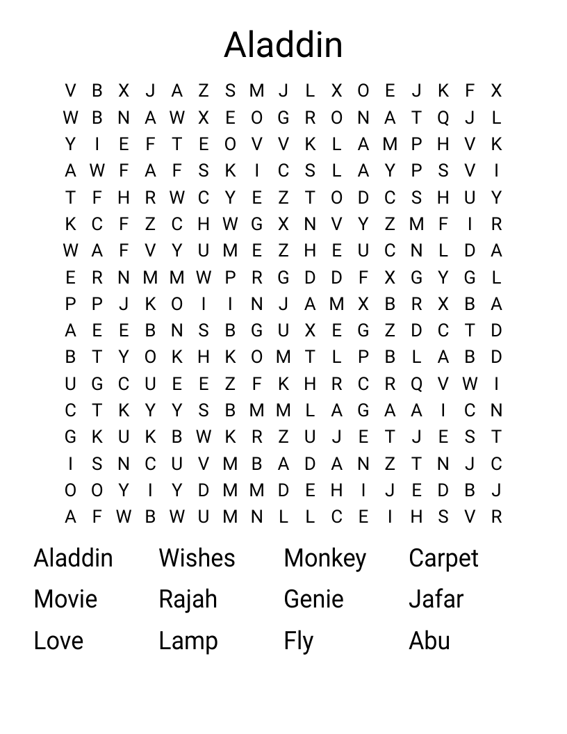 Aladdin Word Search